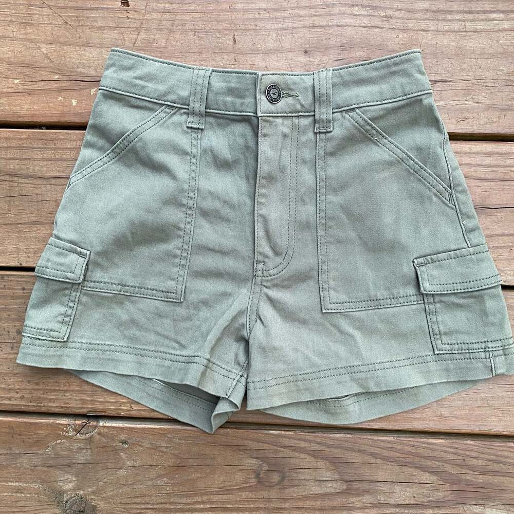 Hollister Ultra High-Rise Mom Cargo Shorts Olive Green Size 00/000